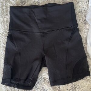 Lululemon Women's Black High-Waisted Spandex Shorts with Mesh Cutouts